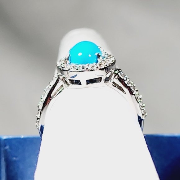 Natural Arizona Sleeping Beauty Turquoise/White Zircon ring in Plat/925SS 5.64ct - Picture 6 of 6